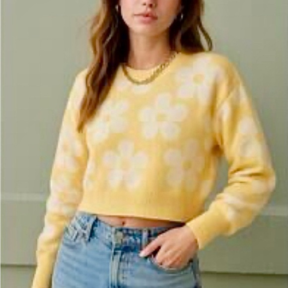 Luna Ivy Sweaters - Luna Ivy Light Yellow Floral Sweater